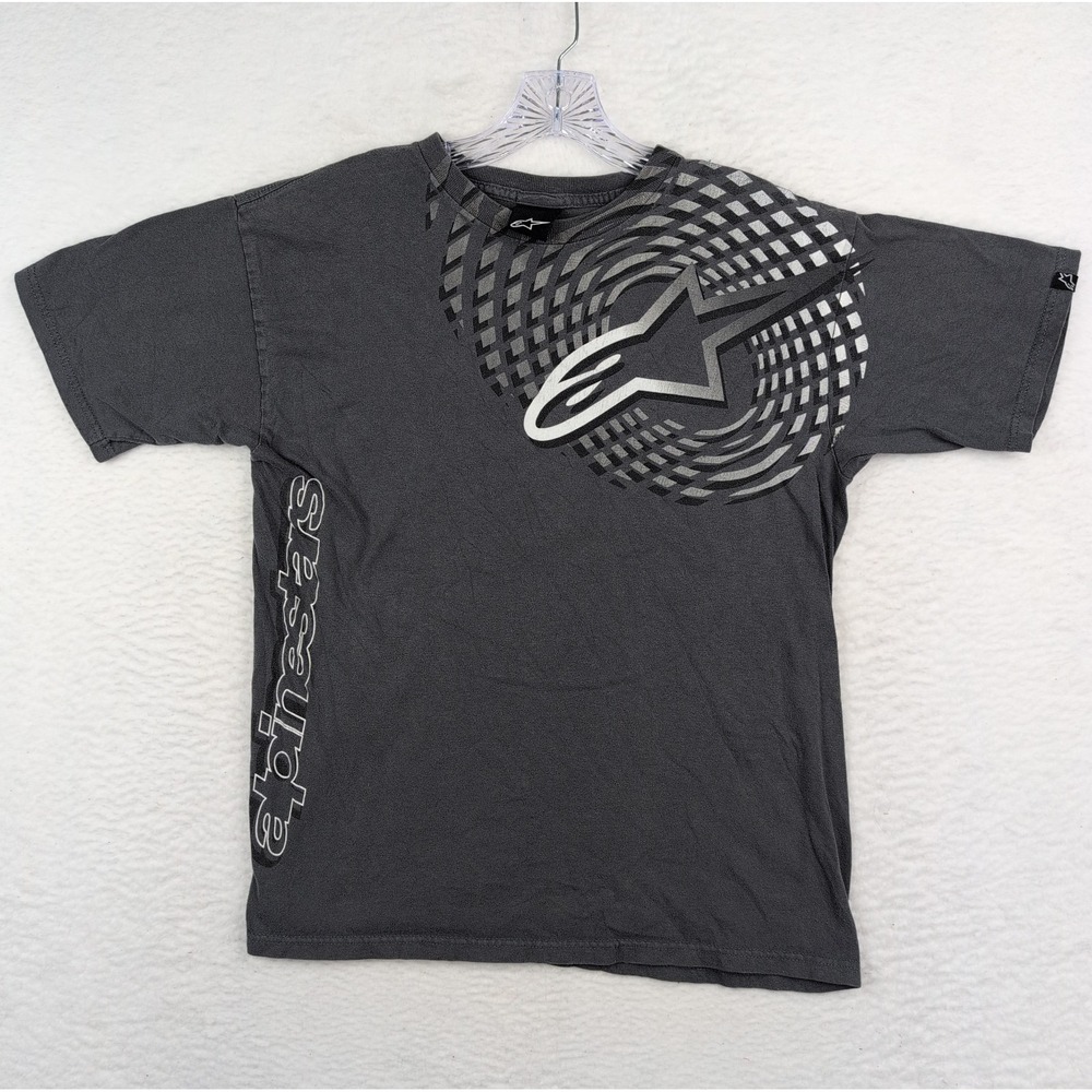 Y2K Alpinestars Shirt Medium Gray Starburst Logo Graphic Moto Racing‎ Y2K